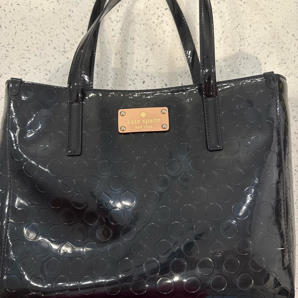 Kate Spade Black Embossed Tote with Glossy Finish